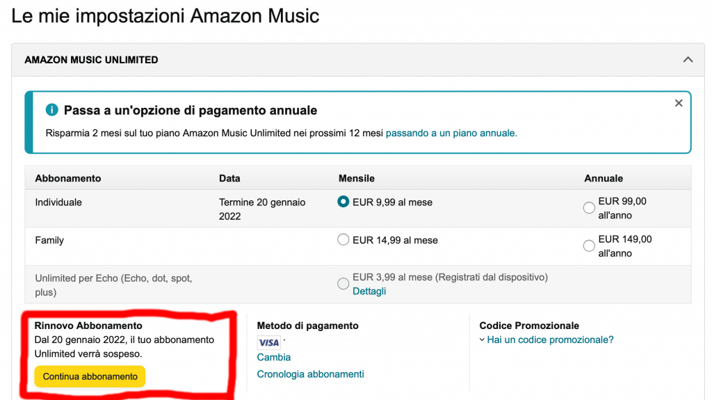 La cancellazione da Amazon Music è avvenuta correttamente