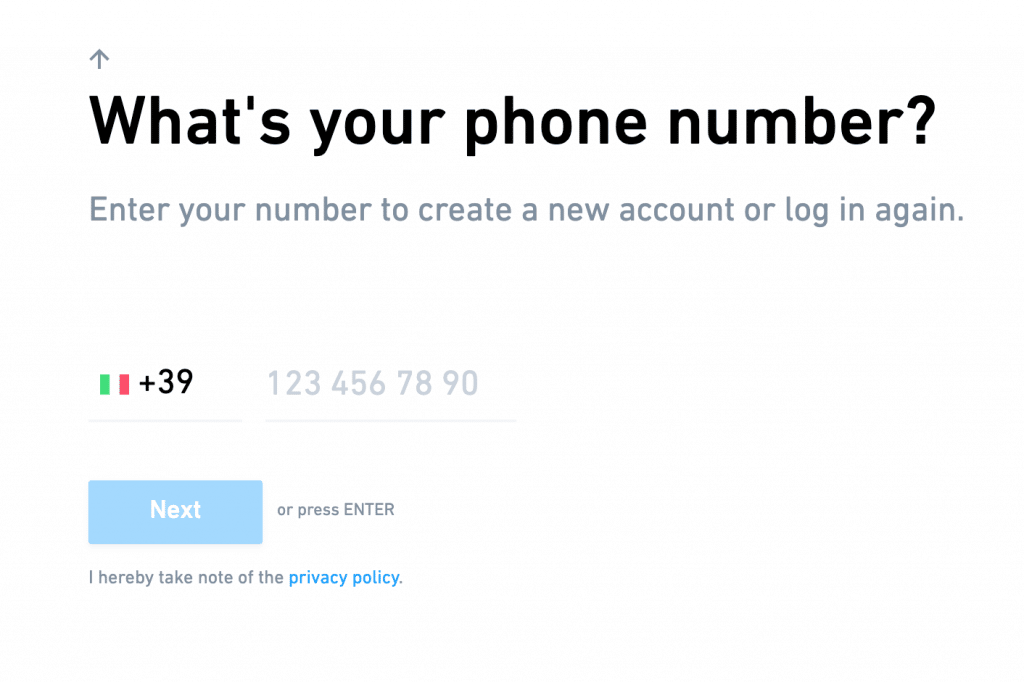 Inseriamo il numero di telefono per ricevere un codice
