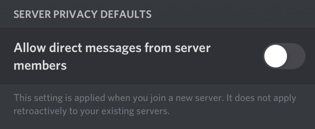 Togliamo la possibilità di ricevere messaggi da chi è sul nostro server Discord