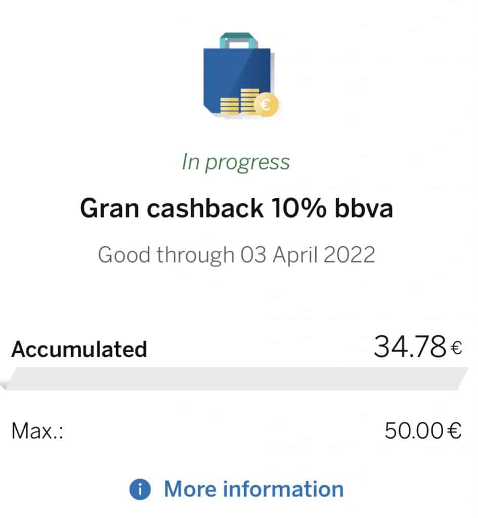 Ho già risparmiato 34€ sulle spese di tutti i giorni grazie al cashback di BBVA