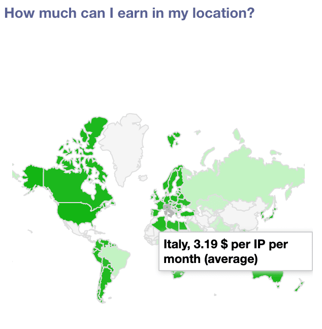 Peer2Profit stima un guadagno mensile di 3$ dall'Italia.