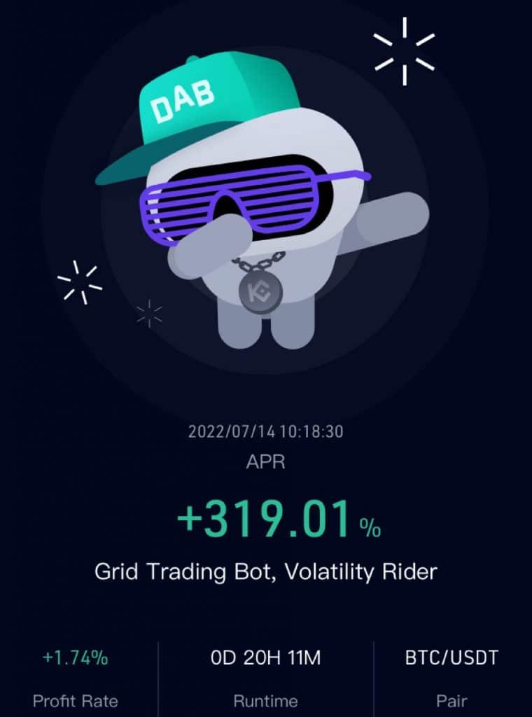 Interfaccia di Kucoin che visualizza i bot per fare trading