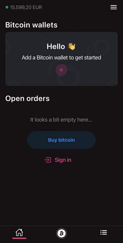 Nella schermata principale possiamo acquistare Bitcoin e vedere le transazioni