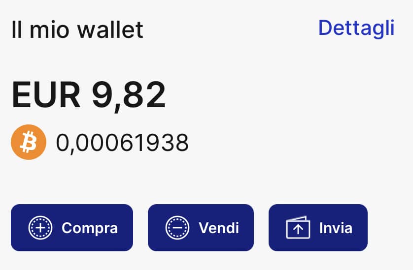 Saldo in Bitcoin del mio wallet su Relai