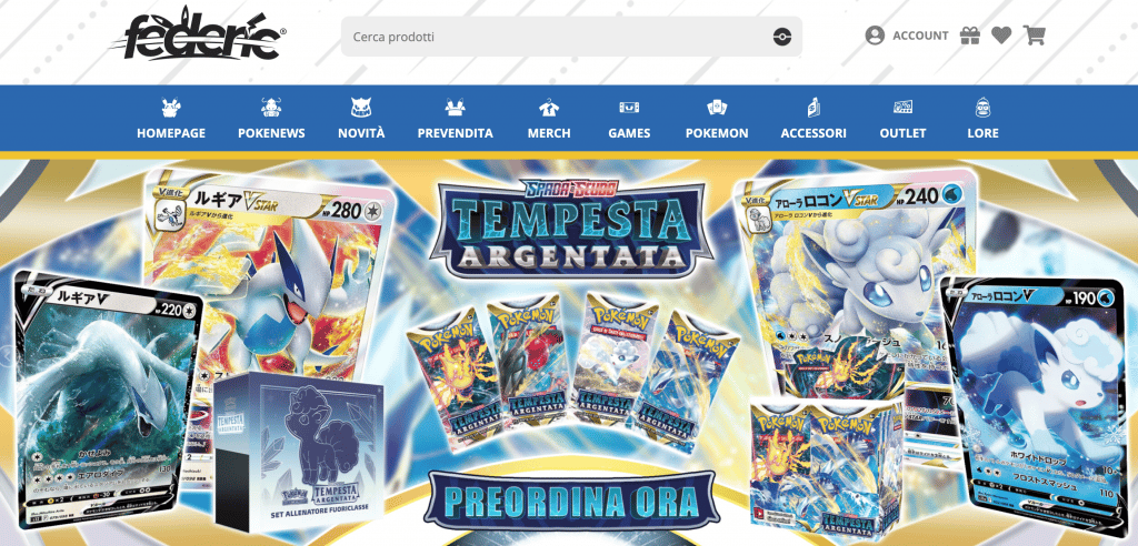 Home Page del federicstore dove puoi trovare iniziare ad investire in carte Pokemon