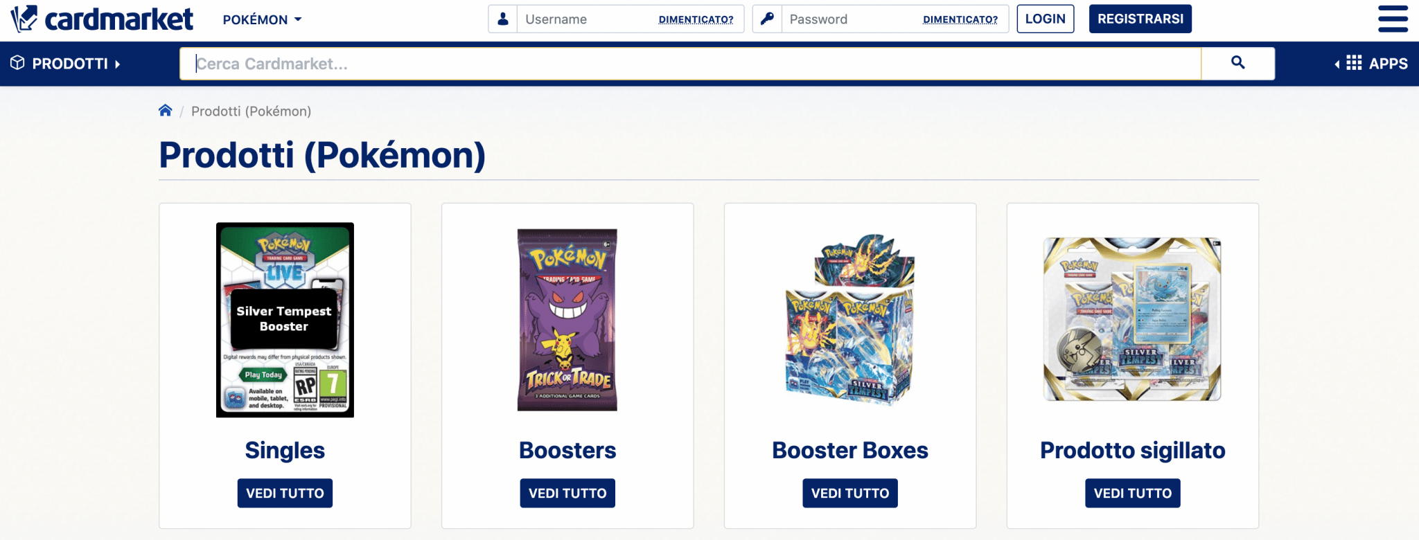 Su cardmarket puoi acquistare da altri utenti carte usate di Pokemon