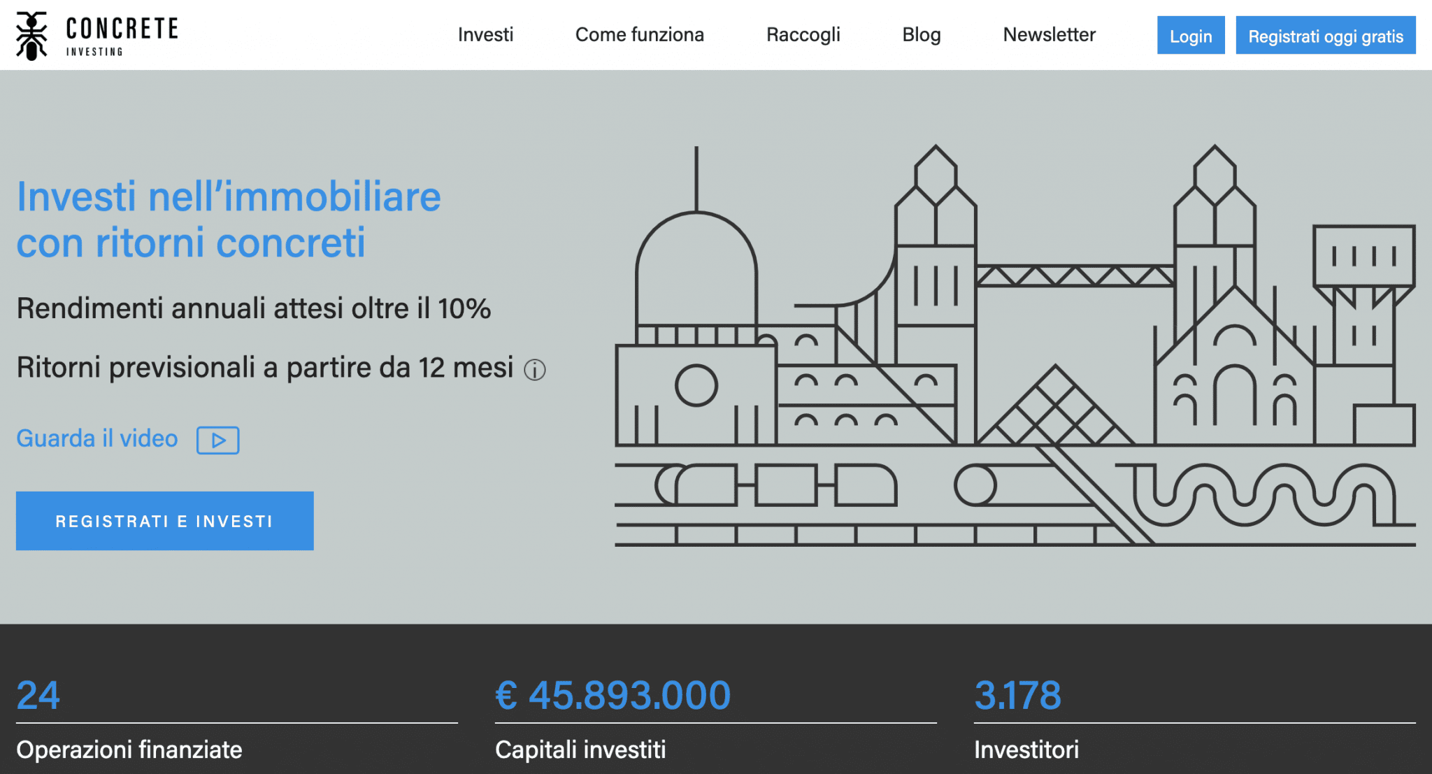 Home page della piattaforma di crowdfunding immobiliare