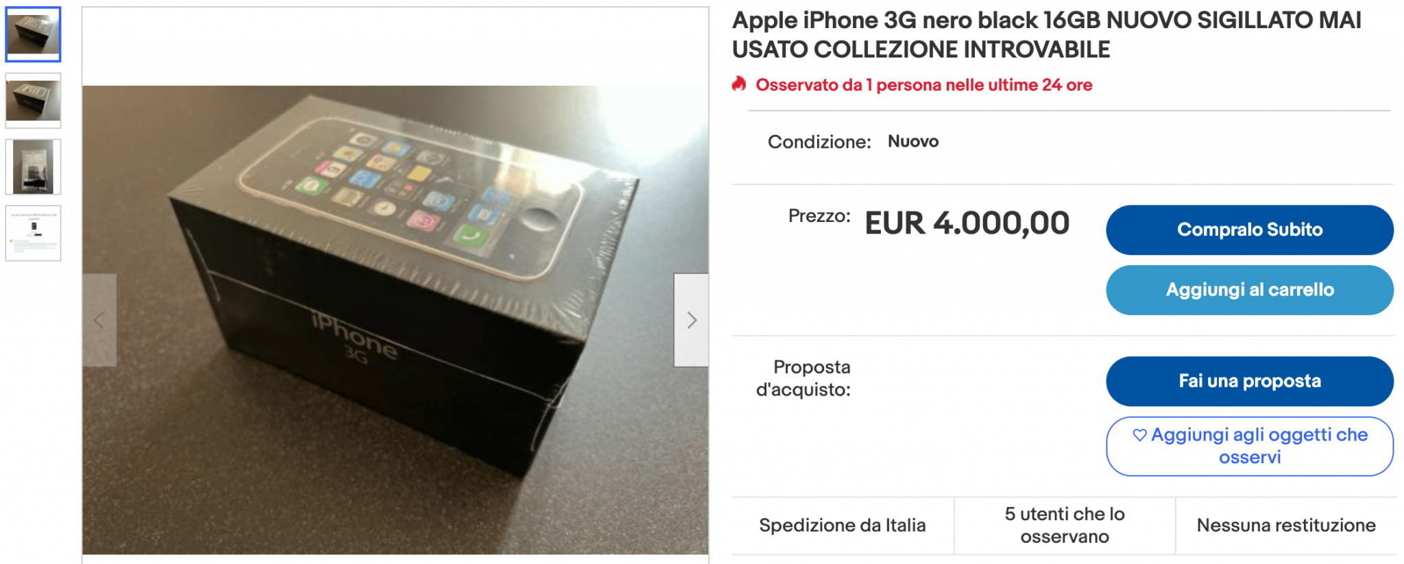 iPhone 3g in vendita a 4000€, ha aumentato il suo valore di 10 volte