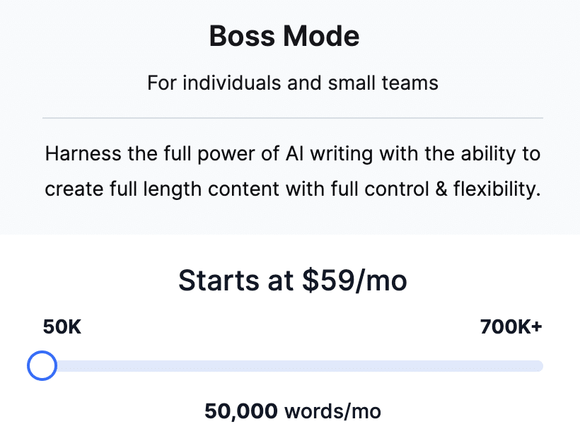 Il prezzo di Jasper per 50.000 parole è di 59€ al mese
