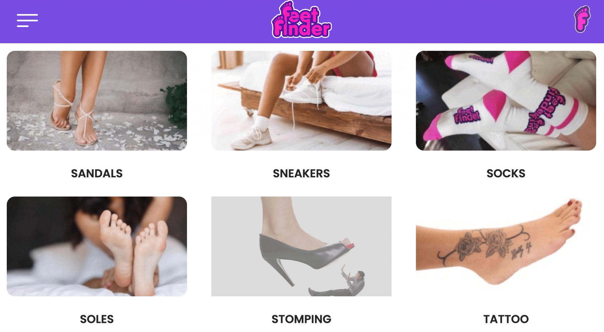 Ecco alcune delle categorie di foto di piedi che potrai consultare e comprare