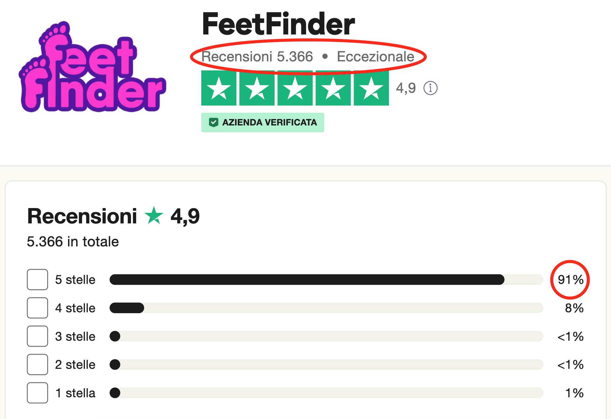 Numero di recensioni ed opinioni su Trustpilot di FeetFinder