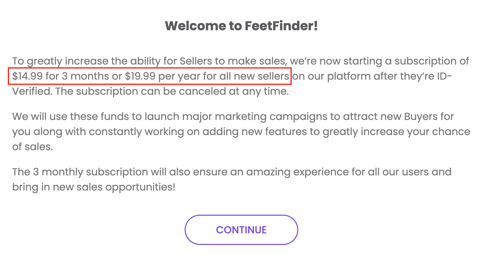 Il profilo che ci permette di vendere foto su FeetFinder è a pagamento