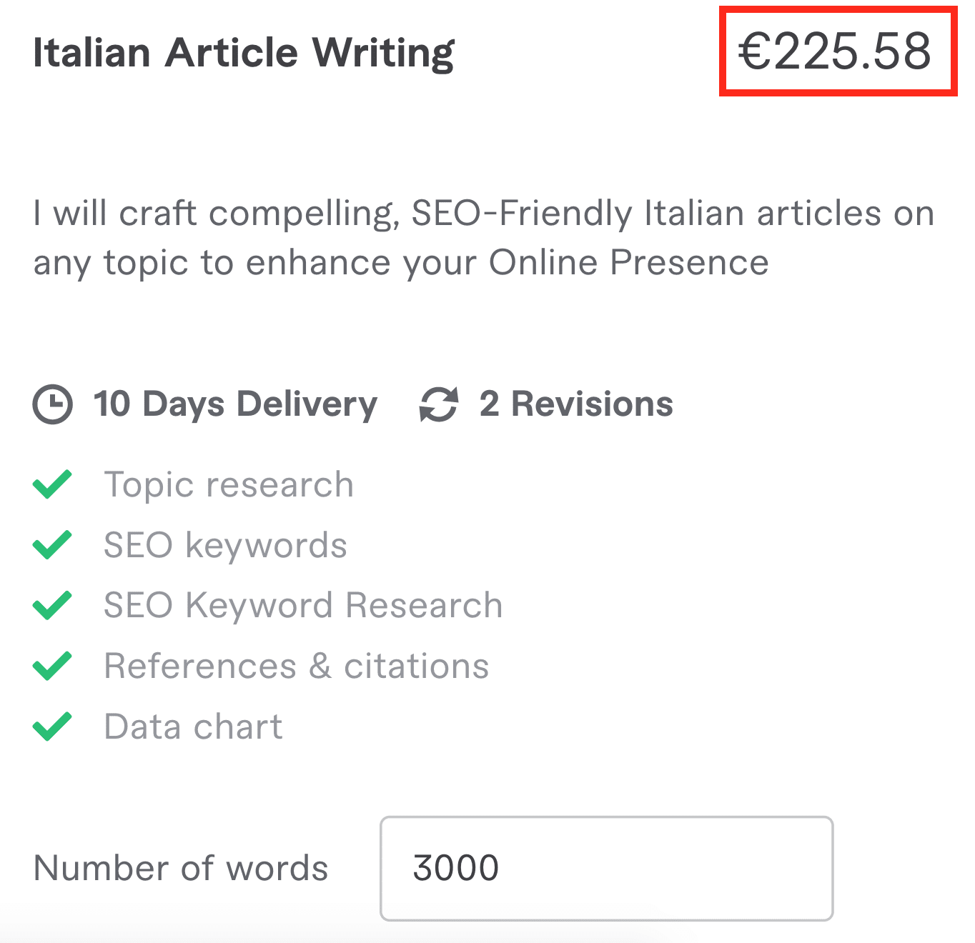 Un articolo per un blog da 3000 parole può costare oltre 200€