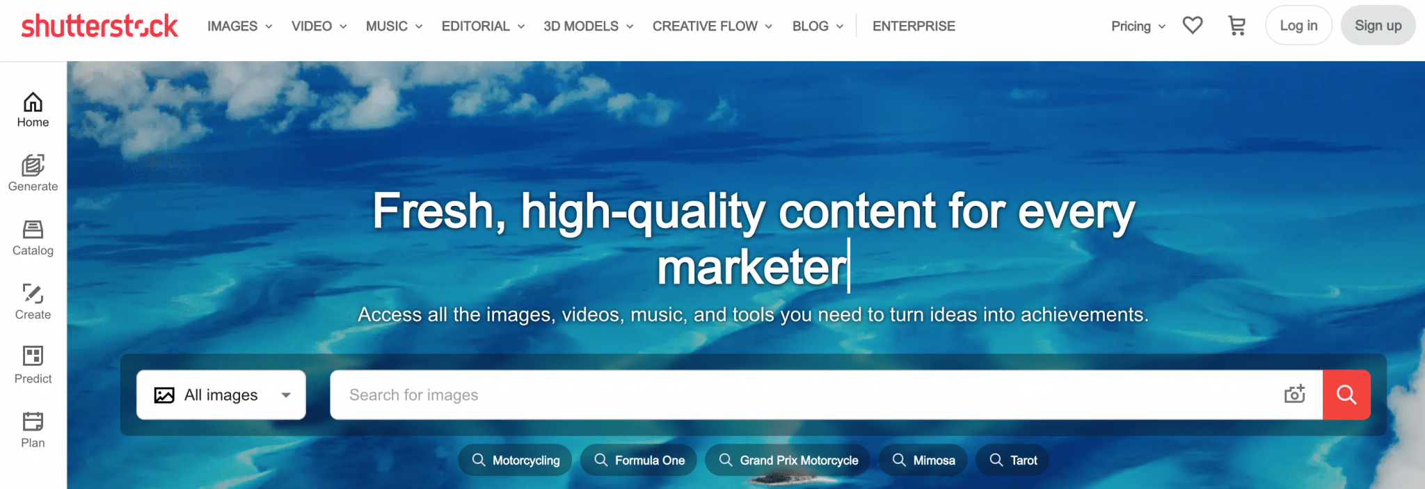 Home page di Shutterstock per vendere e guadagnare con le foto online