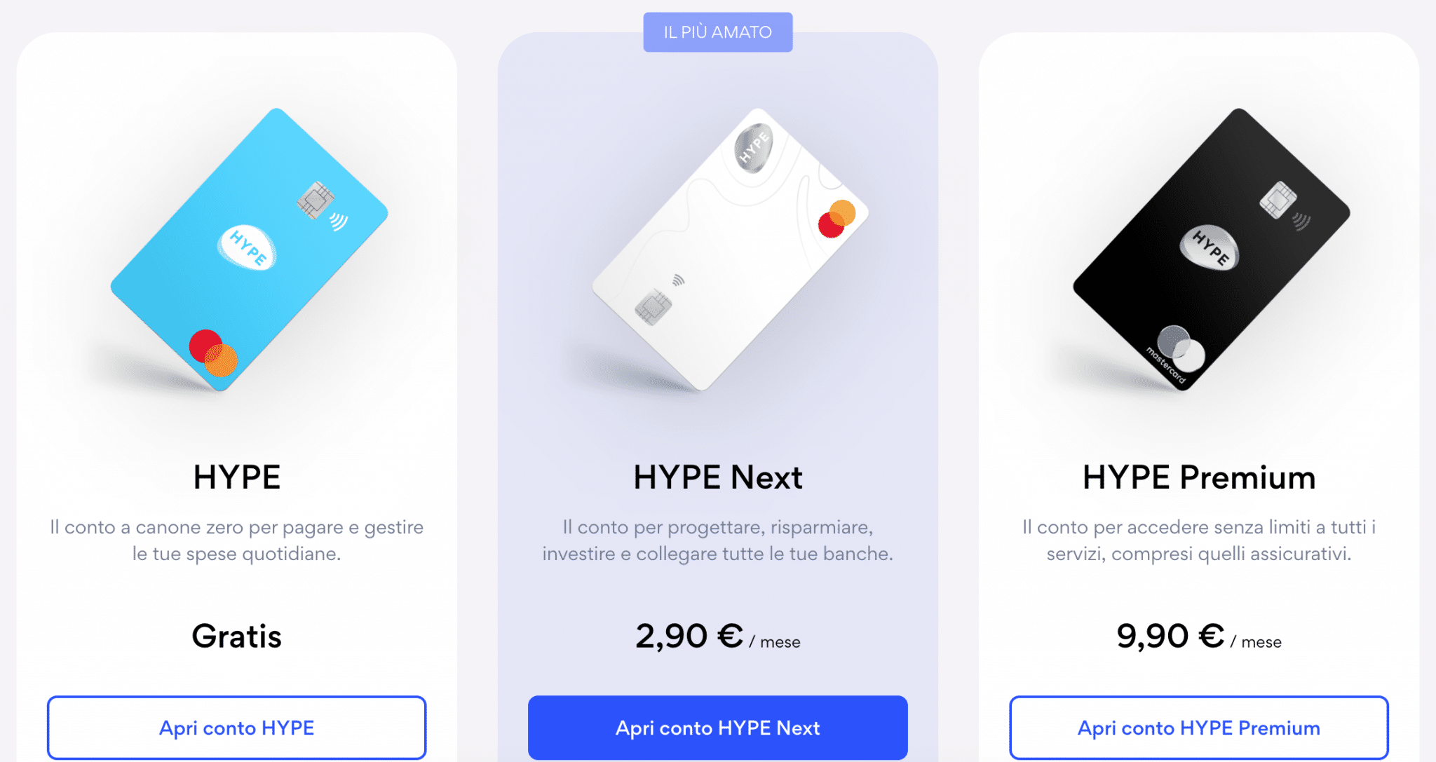 Possiamo scegliere Hype, Hype Next e Hype Premium