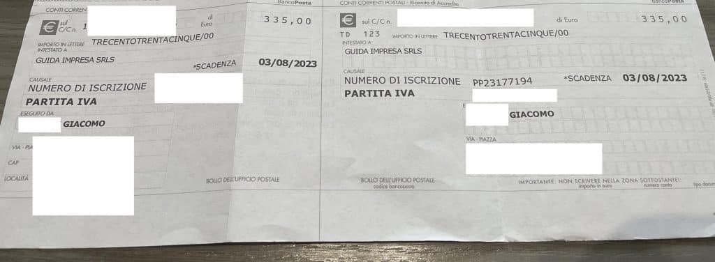 Bollettino di guida impresa srls che ci chiede id pagare 335€