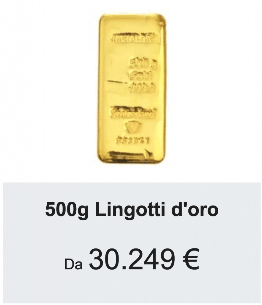 un lingotto d'oro da 500 grammi costa 30.249€